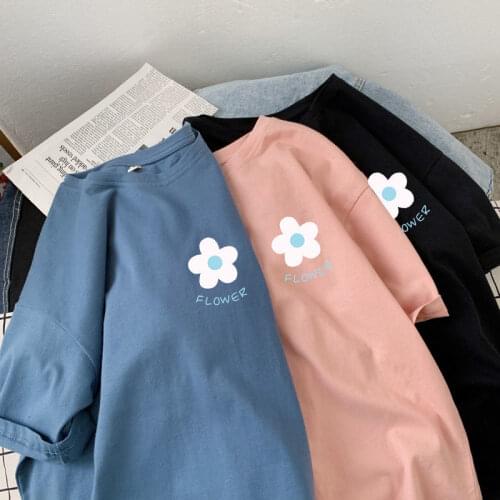 Harajuku Oversized T-shirt 100% Cotton Summer Fashion Floral Women Clothing Ulzzang Loose Short Sleeved Women T-shirt Tops y2k