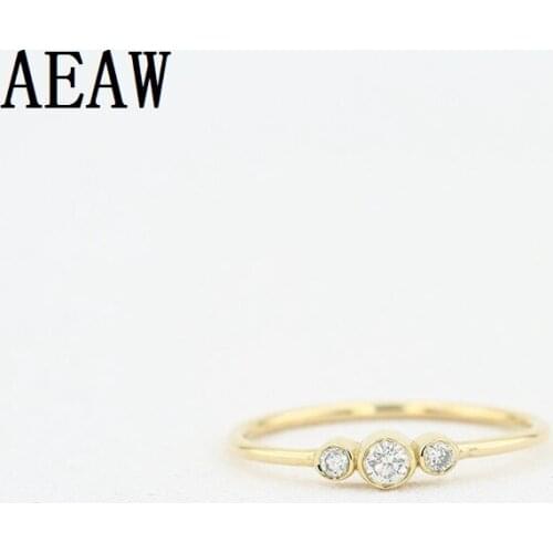 0.14ctw Three Stone Diamond Engagement Ring 14k Gold Bezel Setting Lovely Tiny Ring For Lady Girl Mothers day
