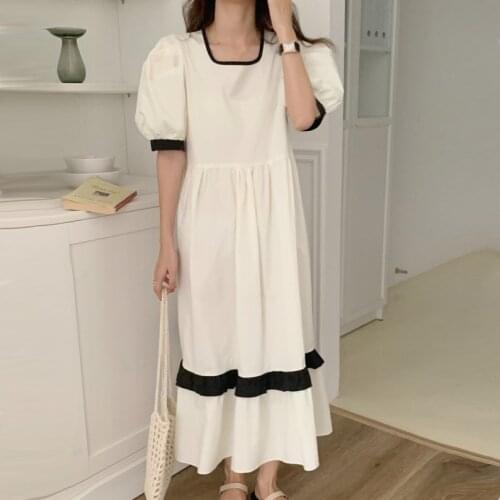 Korean Long Maxi Dresses for Women Summer Puff Sleeve Dress 2021 New Patchwork Ruffles Dress Casual YOU854