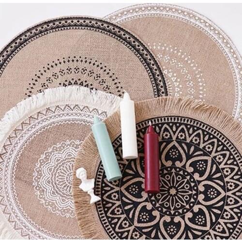 BalleenShiny Woven Coaster Ins Nordic Style Placemat Cotton And Linen Dining Table Insulation Pad Home Jute Decoration Table Mat