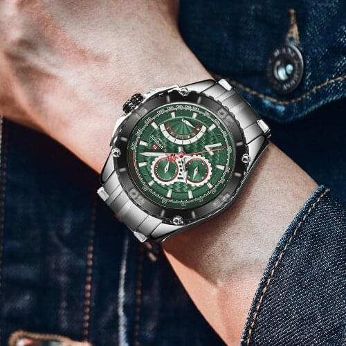 Creative Green Mens Business Watches NAVIFORCE Luxury Date Week Display Fashion Quartz Waterproof Men Watch Relogio Masculino