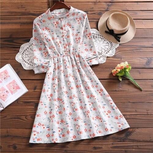 Hot new long sleeve floral corduroy dress for women fashion elegant mori girl sweet vestidos mujer