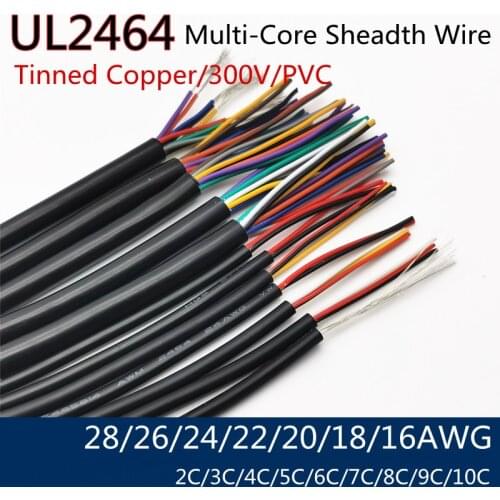 10/20 M UL2464 Tinned Copper Sheathed Wire 28 26 24 22 2018 16 AWG Signal Audio Cable 2-3-4-5- 6-7-8-9-Core Power Control Line