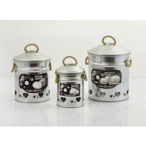 Metal 3 Size Potato Onion Garlic Bucket Gray