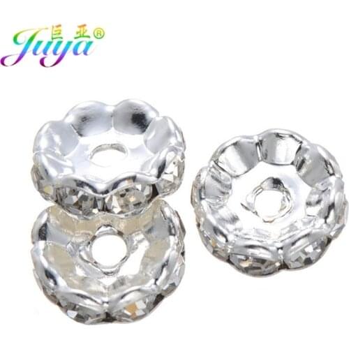 Juya 50pcs/lot DIY Metal Spacers Wholesale Gold Cz Rhinestones 12mm Spacer Beads Accessories For Beadwork Jewelry Making