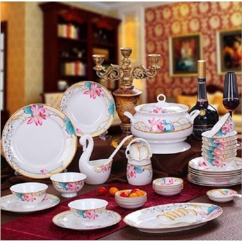 Guci Jingdezhen 58 pieces bone china tableware suit bowl set of dishes