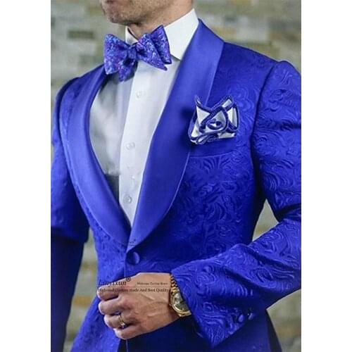 Cheap And Fine Royal Blue Groomsmen Shawl Lapel Groom Tuxedos Men Suits Wedding/Prom/Dinner Best Man Blazer(Jacket+Pants)