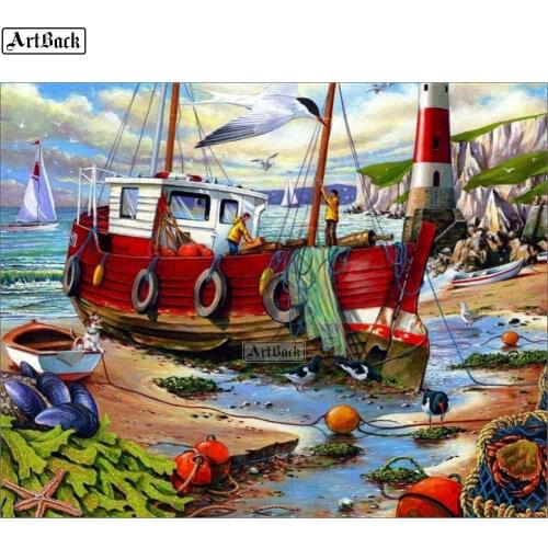 New 5D Diamond Painting Boat Landscape Full Square 3d Sticker Embroidered Home Decor Diamond Mosaic Artwork