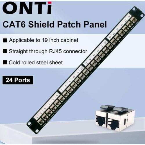 ONTi 24 Port 1U CAT6 RJ45 Shielded Through Coupler Patch Panel Keystone Jack 19" Inch Rackmount Wall Mount Network Bracket