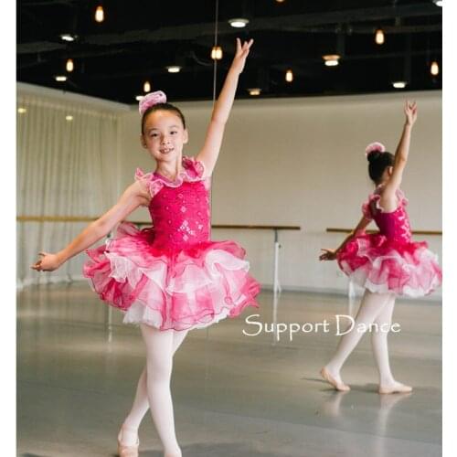 Support-Dance Ruffle Neckline Tutu Dress Kids Adult Ballet Dance Costume C222