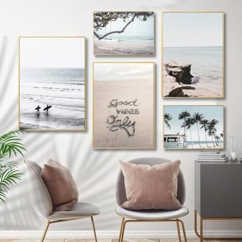 Beach Wall Art Pictures Kombi Prints Coastal Ocean California Palm Trees Landscape Painting Canvas Poster Living Room Wall Decor