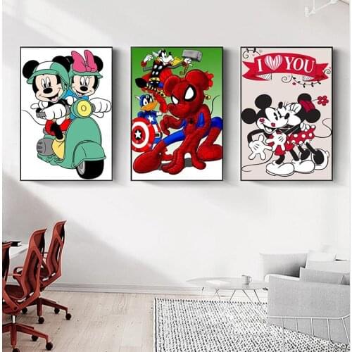 Disney Cartoon Posters Mickey and Minnie Canvas Painting and Super Hero Prints Graffiti Minimalist Wall Art Pictures Home Decor