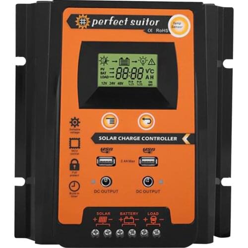 Solar Charger Regulator LCD Display Solar Panel Controller Regulator with Big LCD Battery Controller Load Timer