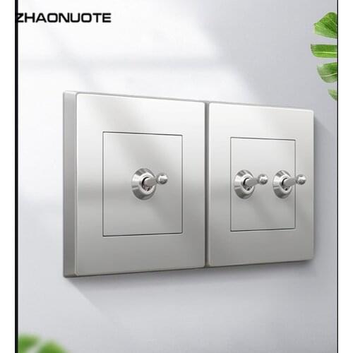 Silver Gray 1-4 Gang 2 Way Brass Toggle Switch Vintage 86 Concealed Household Wall Light Retro Switch USB Socket Panel