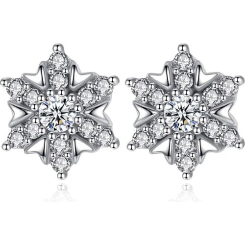 Lovely Snowflake Earrings for Women Jewelry Pink White Zircon 925 Sterling Silver Stud Earring Girls Party Gift pendientes mujer