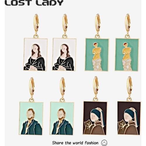 Lost Lady Cute Abstract Famous Paintings Dangle Drop Earrings Statement Creative Earrings for Women Party Jewelry Gift Wholesale
