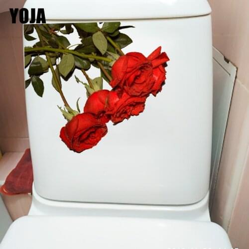 YOJA 22.7X20.4CM Red Creative Plant Rose Fashion Living Room Wall Decor Sticker Toilet Decal T1-1195