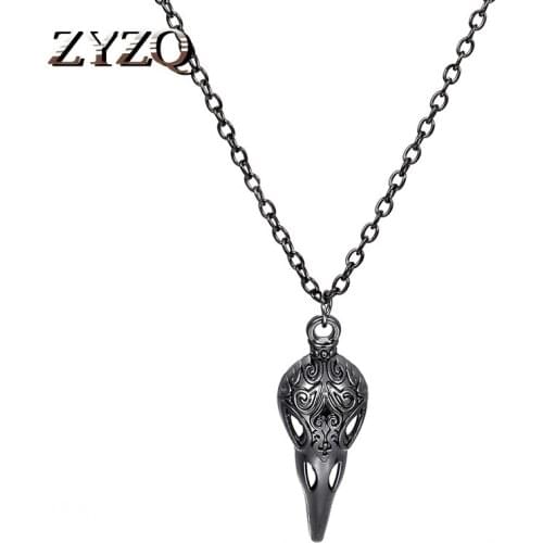 ZYZQ 2021 New Gothic Punk Crow Skull Pendant Necklace For Women Man Creative Exaggeration Clavicle Chain Halloween Party Jewelry