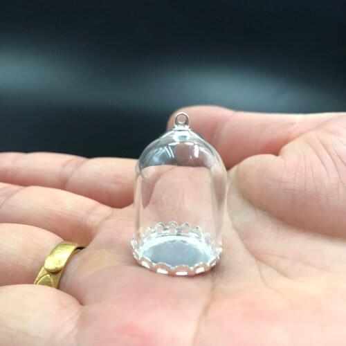 25x18mm tube bell glass globe silver color lace tray base beads cap glass vial pendant necklace glass bottle accessories decor