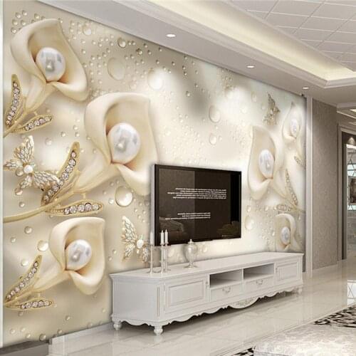 Custom Self-Adhesive Wallpaper 3D Calla Lily Butterfly Silk Water Wave Reflection Murals Living Room TV Sofa Background Stickers