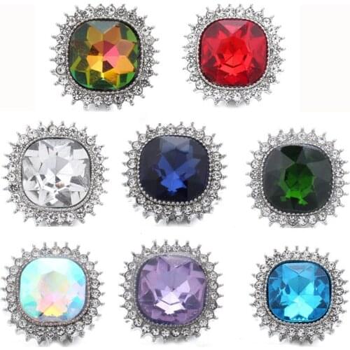5pcs/lot New Snap Jewelry Rhinestone Round Crystal Flower 18mm Metal Snap Buttons Fit Snap Bracelet DIY Ginger Charms Jewelry