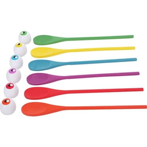 6PCS Spoons With Eyes Fun 6 Colors Wooden Spoons And Balls Game Fun Interactive Game Toys For Children And Adults