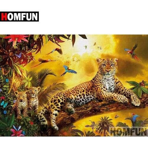 HOMFUN 5D DIY Diamond Painting Full Square/Round Drill "Animal leopard" 3D Embroidery Cross Stitch gift Home Decor A03910