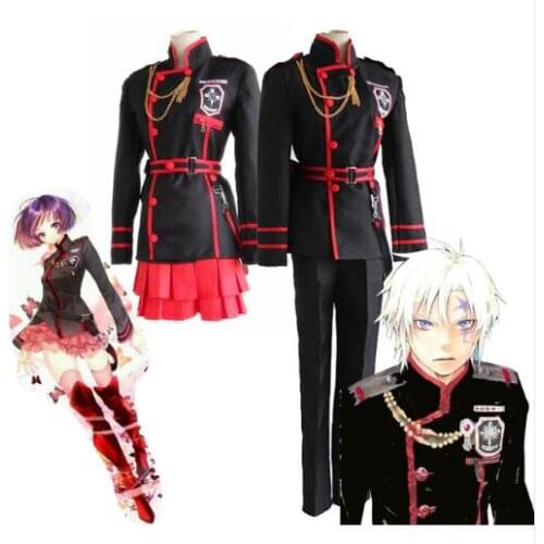 Free shipping 2017 Anime D.Gray-man Linali Lenalee Lee Allen Walker Cosplay Costume Black School Uniform Qutfit Suit Full S-XL