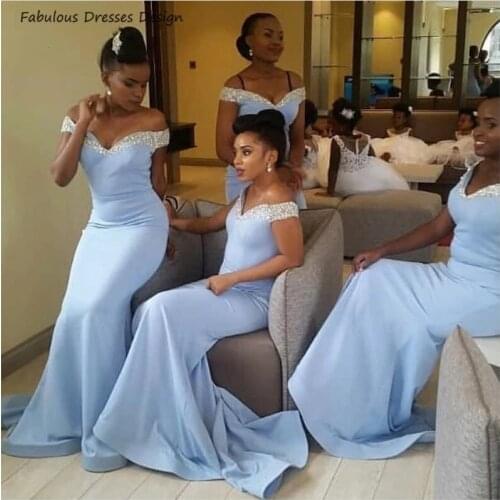 Shiny Crystal Off Shoulder Bridesmaid Dresses Long Mermaid African Nigerian Wedding Party Dress Vestido De Fiesta De Boda