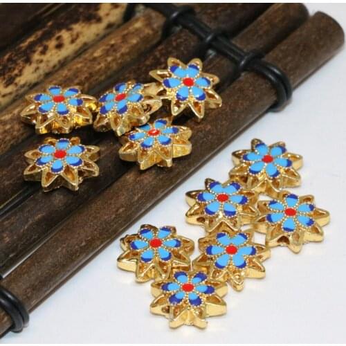 High grade flower shape cloisonne spacers beads accessories 13mm carved fine glod plated 5pcs fashion gifts findings B2472