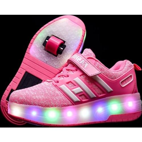 Childrens Light Shoes Charging Pulley Ventilating Mesh Surface Led Single Wheel Double Wheel Students Luminous Shoes Skates