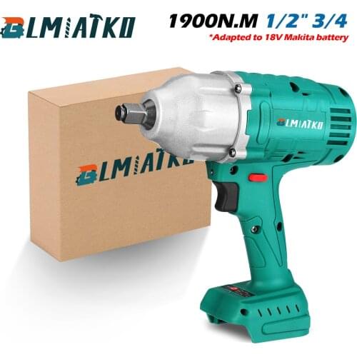 BLMIATKO 1900NM Brushless Electric Impact Wrench 1/2 inch 3/4 inch Adjustable Speed Car Tire Power Tool For Makita 18V Battery