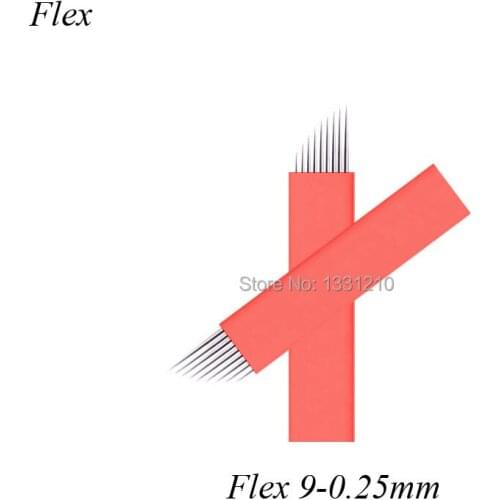 Flex 9 Diam 0.25mm Red Microblading Tattoo Needles Flexible Microblading Needles Tattoo Permanent Makeup Manual Eyebrow Blade