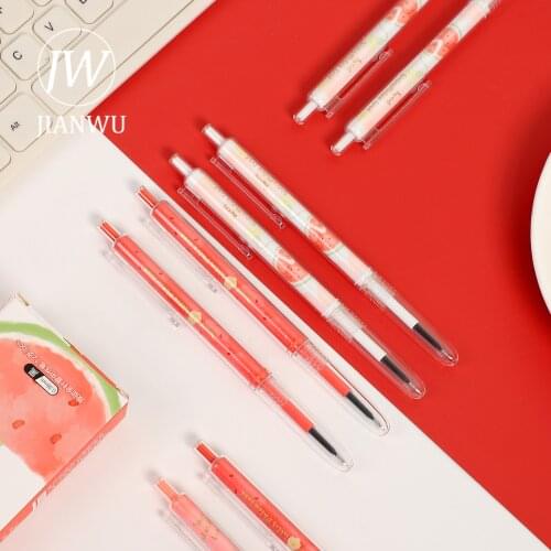 JIANWU 3 Pcs/Set Cute Watermelon Gel Pen Kawaii Stationery 0.38mm Black Ink Full Needle Tip Press Ballpoint Pens School Supplies