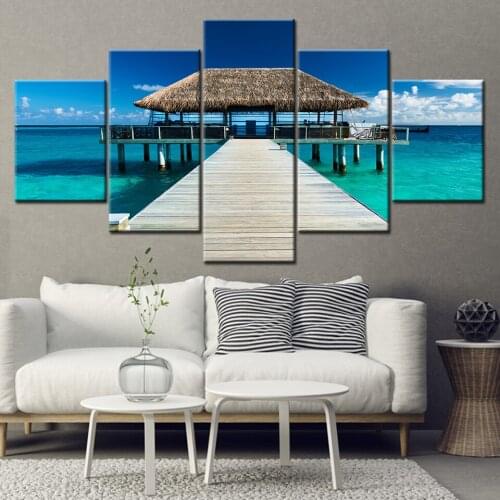 Canvas Painting Seaside cottage summer landscape 5 Pieces Wall Art Painting Modular Wallpapers Poster Print Home Decor