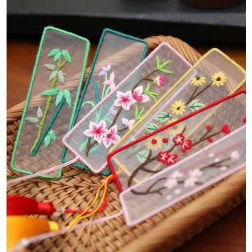 Chinese Flower Pattern DIY Bookmark Embroidery Kit with Hoop Needlework Cross Stitch Handmade Craft Sewing Art Unfinished Kit