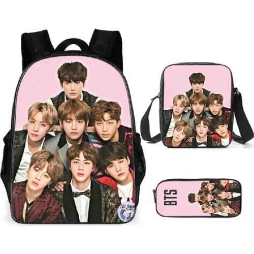 Korea Kpop Boy Groups BTSS Koala Schoolbag Travel Backpack Shoulder Bag Pencil Case 3pcs Set for Kids Students