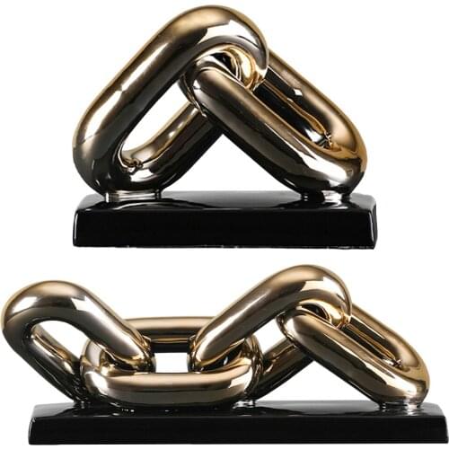 Creative Ring Chain Sculpture Golden Plating Figurine Ornament Modern Ceramic Statue Craft for Home Office Decoration