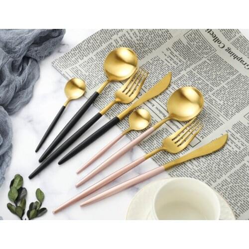 Logo Custom Black Luxury Dinnerware Set 304 Stainless Steel Golden Cutlery Set 4pcs Private Home Tableware Knife Fork Spoon