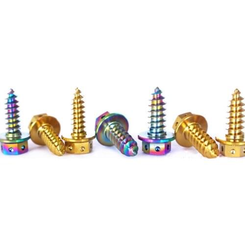 LOT2 M4*0.7/M5*0.8 Length 15mm Color Burn Blue/Ti GR5 Titanium Flange Hex Head Self Tapping Screw For Motorcycle