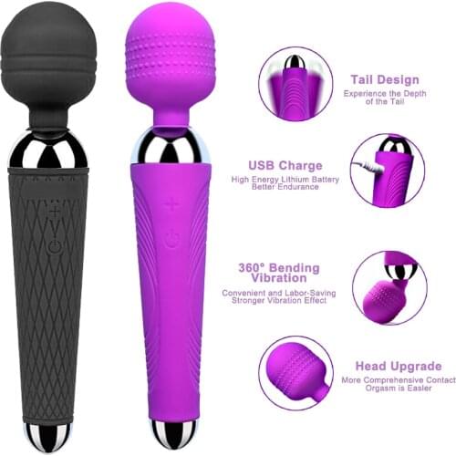 Powerful Oral Clit Vibraors USB Charge AV Magic Wand Vibrator Anal Massager Adult Sex Toys For Women Wireless Dildos Sex For Two