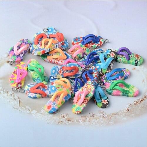 Mix Color 10pcs/pack Soft Clay Slippers Charms Pendant Earring DIY Fashion Jewelry Accessories 32x12mm