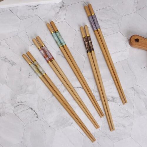 5 Pairs Bamboo Chopsticks Set Marbling Anti-skid Chinese style Sushi Rice Chopsticks Kitchen Tableware Dinnerware Set Gift