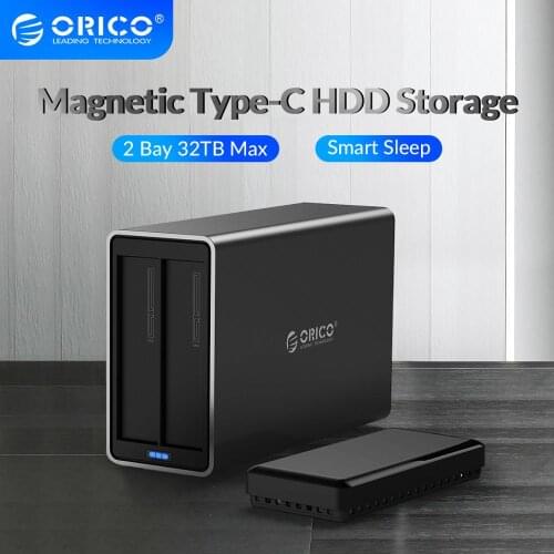 ORICO NS Series 2 Bay 3.5'' Type C HDD Docking Station Aluminum HDD Enclosure Support 32TB 5Gbps UASP 48W Power HDD Case