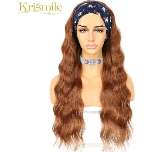 Krismile Deep Wave Brown Headband Wig Daily Party Travel Holidays Long Gel Glueless Wig for Women Make Up with 2 Free Bands