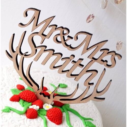Personalized Mr & Mrs cake topper for wedding , Custom rustic topper, Mr and Mrs topper, antlers cake
