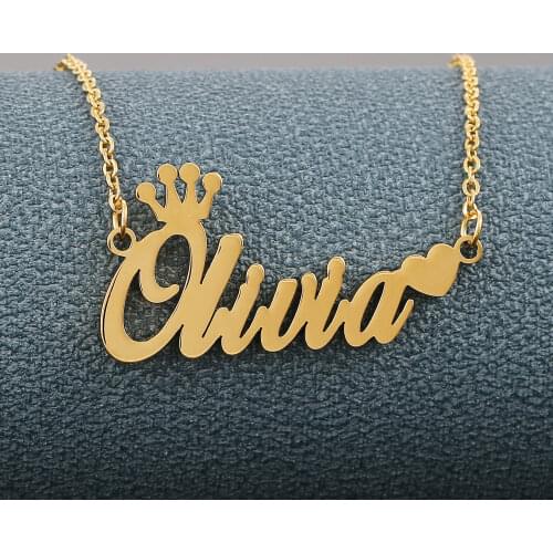 Custom Nameplate Necklace for Women Crown Heart Shape Letter Choker Necklace Personalized Birthday Gifts Stainless Steel