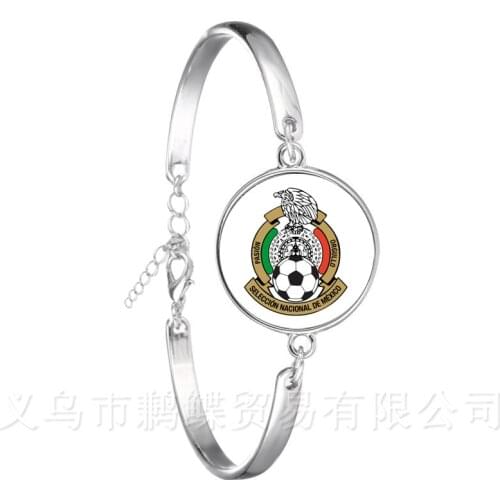 Portugal,Nigeria,Mexico,Morocco National Football Team LOGO Soccer Glass Dome Silver Plated Bracelet Souvenir Gift