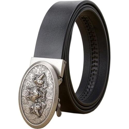 New Fashion Designers Bet withlWolf Head Automatic Buckle Genuine Leather Luxury Belts Business Belts for Men Ceinture Homme