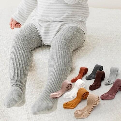 Spring Autumn Double Needle Baby Tights Warm Knitted Cotton Baby Girl Boy Pantyhose Solid Color Infant Toddler Tights